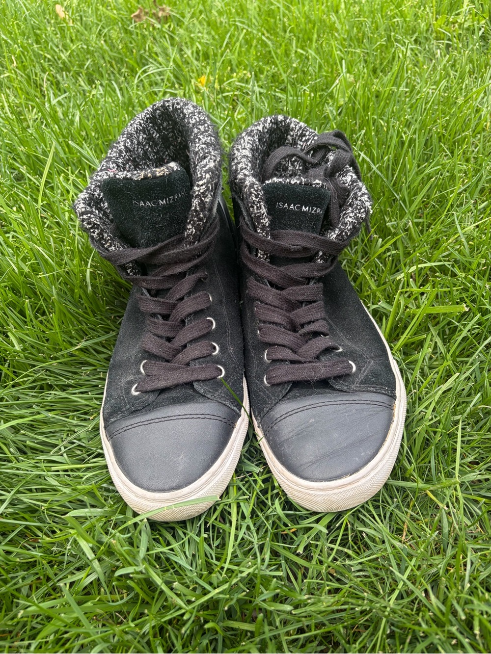 Isaac Mizrahi Black High-Top Sneakers with Speckled Knit Collar